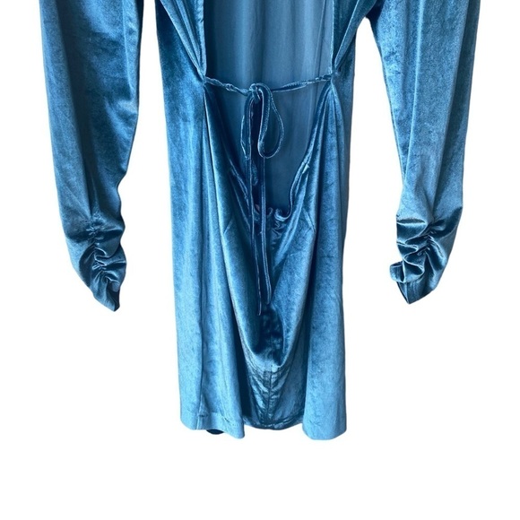 Revolve LPA Dress Mini Cocktail Blue Size XL Velvet Backless Puff Sleeve - Picture 9 of 11